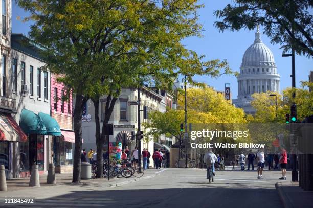 state street pedestrian mall, madison, wi - madison wisconsin stock pictures, royalty-free photos & images
