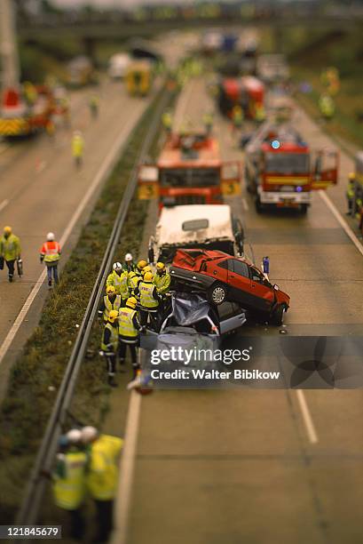 road accident, england - car crash scene stock-fotos und bilder