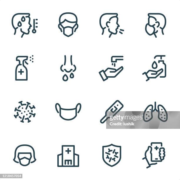 virus prevention - pixel perfect unicolor line icons - symptom stock illustrations