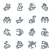 Washing Hands and Hygiene - Pixel Perfect Unicolor line icons
