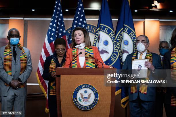 Speaker of the House Nancy Pelosi speaks during a press conference on Capitol Hill to announce police reform legislation in the wake of protests...