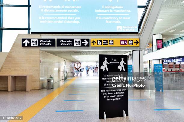 View inside the terminal of the international airport of Roma Leonardo Da Vinci. The airport is slowly come back to normality after the European...