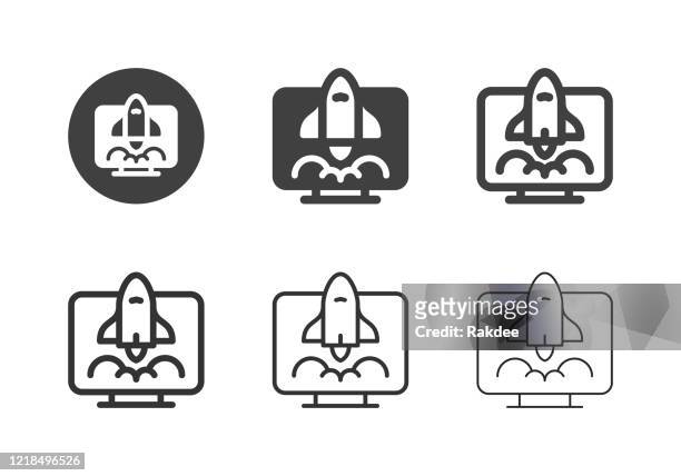online business startup icons - multi series - launch event stock illustrations
