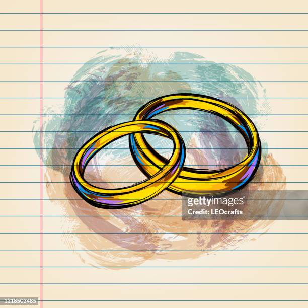 wedding rings drawing on ruled paper - gold jewellery india stock illustrations