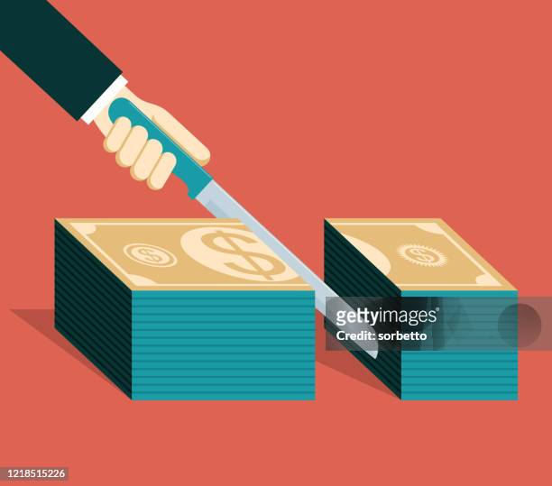 cutting a pile of paper money - cutting stock illustrations