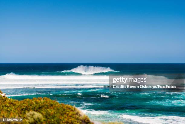 a-frame autumn swell at surfers point - margaret river australia stock pictures, royalty-free photos & images