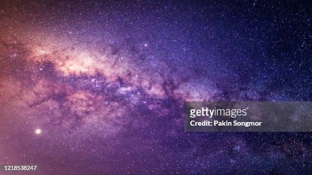 panorama milky way galaxy with stars and space dust in the universe at dark night. - galaxie stock-fotos und bilder