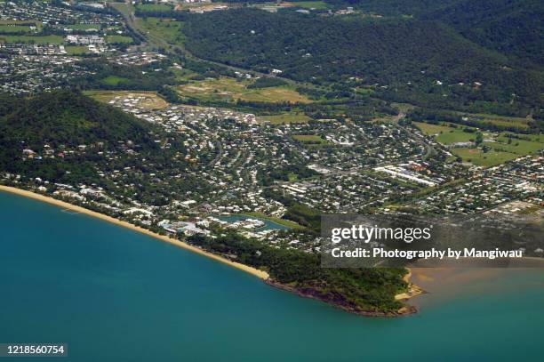 trinity beach and kewarra beach, cairns, australia - cairns aerial stock pictures, royalty-free photos & images