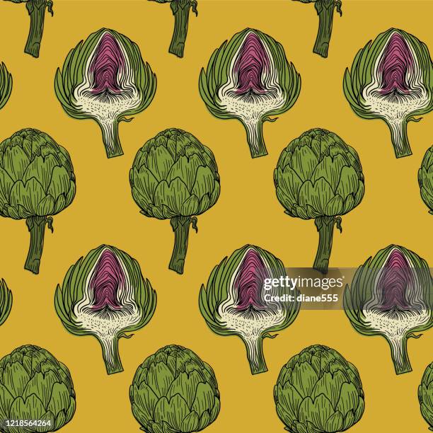 hand drawn artichoke seamless pattern - artichoke stock illustrations