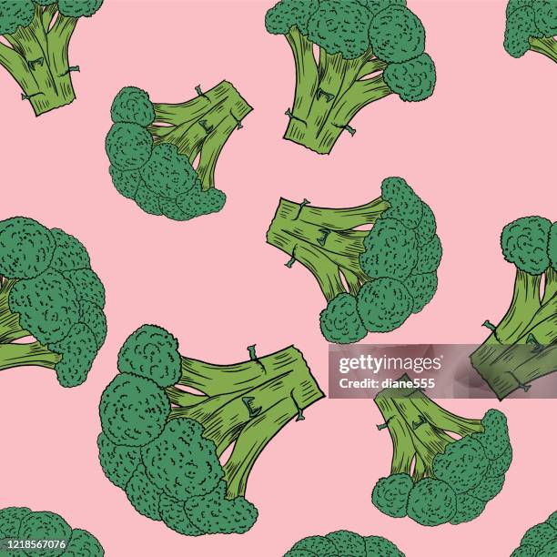 ilustrações, clipart, desenhos animados e ícones de padrão vegetal desenhado à mão - brócolis