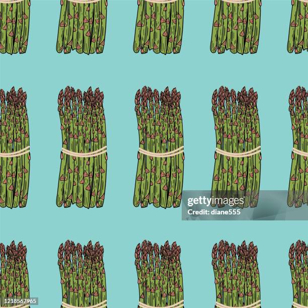 hand drawn asparagus seamless pattern - spring vegetables stock illustrations