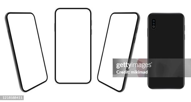 stockillustraties, clipart, cartoons en iconen met smartphone. sjabloon voor mobiele telefoons. telefoon. realistische vectorillustratie van digitale apparaten. voor- en achteraanzicht - op de rug gezien