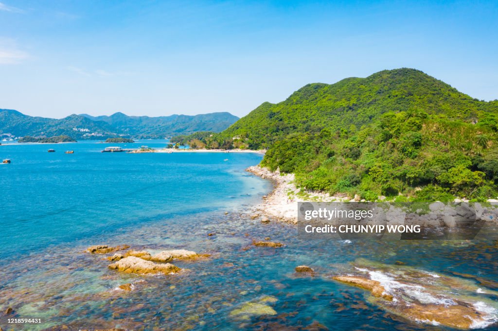 Drone view of Sharp Island in Sai Kung village, Hong Kong