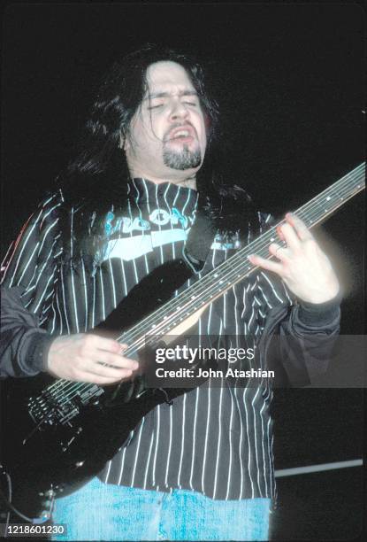 Guitarist Tommy Victor of the heavy metal band Prong is shown performing on stage during a "live" concert appearance on January 16, 1992.