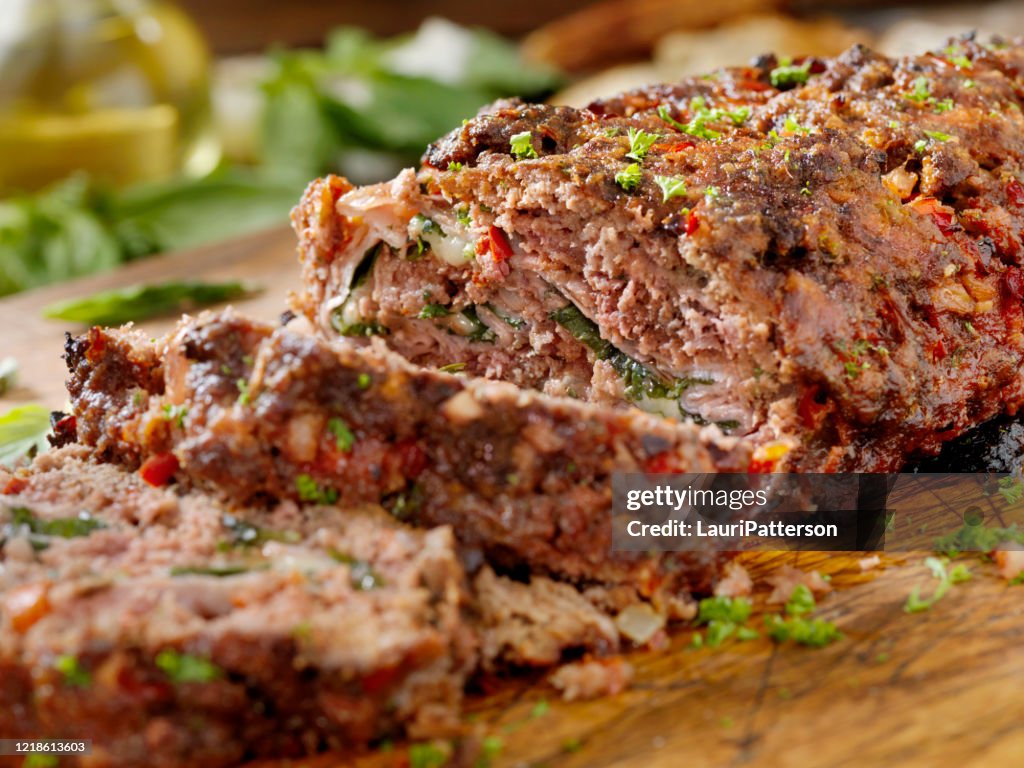 Sicilian Style Rolled Meatloaf with Deli Ham, Basil and Mozzarella