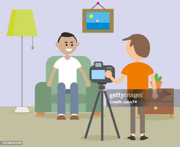 shooting with camera at home - backstage tv stock illustrations