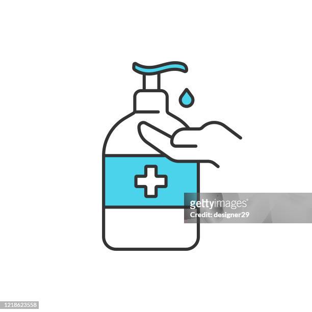 ilustraciones, imágenes clip art, dibujos animados e iconos de stock de diseño vectorial de icono de desinfectación y desinfectante de manos sobre fondo blanco. - gel antiséptico