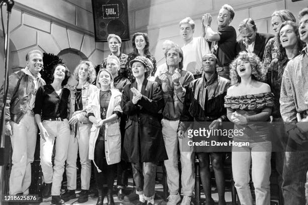 Musicians including Wet Wet Wet, Cliff Richard, Lisa Stansfield, Big Fun, Bananarama and Sonia during the recording of the Band Aid 2 charity single...