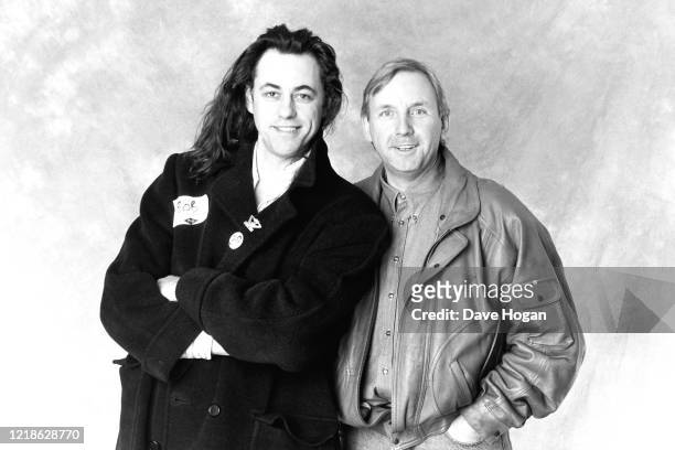 Bob Geldof and Pete Waterman during the recording of the Band Aid 2 charity single 'Do They Know It's Christmas' PWL studios in South London on 03...