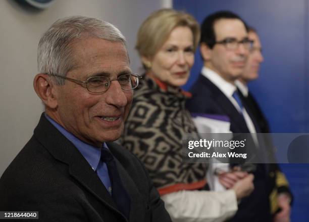 Dr. Anthony Fauci, director of the National Institute of Allergy and Infectious Diseases participates in the daily briefing of the White House...