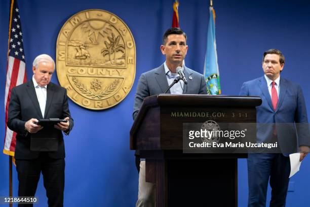 Chad F. Wolf, Acting Secretary of Homeland Security , speaks during a press conference relating hurricane season updates at the Miami-Dade Emergency...