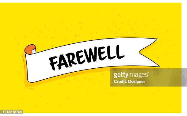 trendy ribbon banner with text farewell. retro style design. - leaving stock illustrations