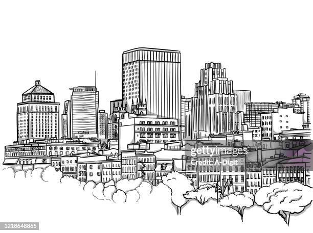 downtown highrises - black and white city stock illustrations