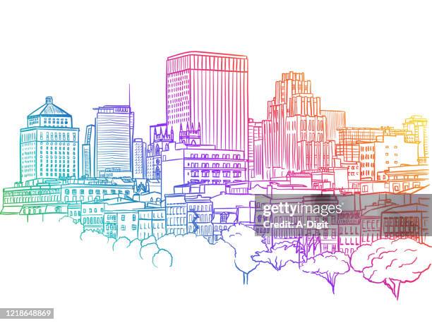 downtown highrises rainbow - hometown stock illustrations