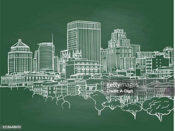 downtown highrises chalkboard - urban sprawl stock illustrations