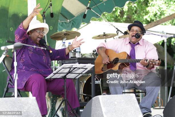 Singer, composer, scholar, and social activist Dr. Bernice Johnson Reagon is shown performing with her daughter Toshi Reagon during a "live" concert...