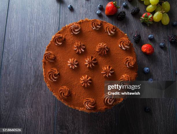 tiramisu mousse cake - birthday cake top view stock pictures, royalty-free photos & images