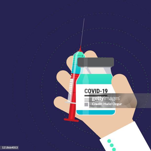 covid-19 corona virus vaccination injection hope for immunity disease flat vector illustration - big pharma stock illustrations