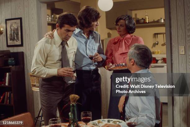 Pat Harrington, Jr, Michael Brandon, Norma Crane, Arthur Hill appearing in the ABC tv series 'Owen Marshall, Counselor at Law', episode 'Journey...