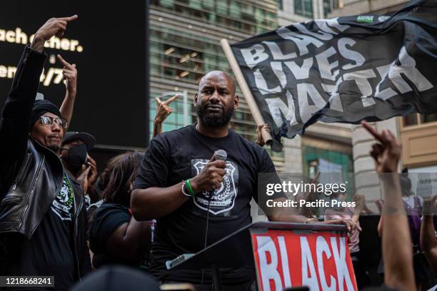 Hawk Newsome, President of Black Lives Matter of Greater New York, in Times Square for a demonstration to announced their plan to enact Law...