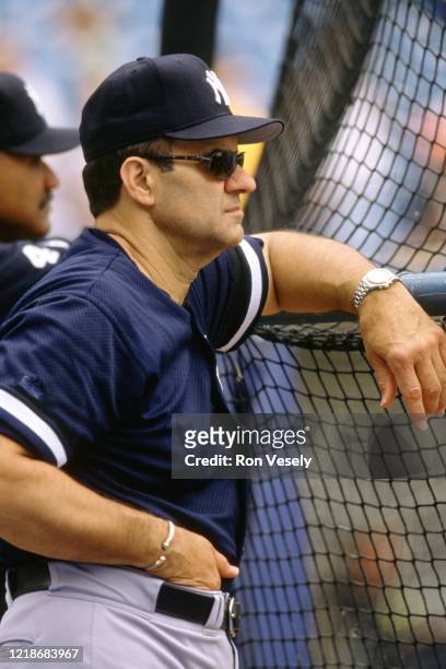 Joe Torre of the New York Yankees watches batting practice before an MLB game at Comiskey Park in Chicago, Illinois. Torre managed for 29 seasons...
