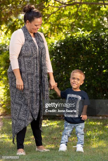 Quaden Bayles poses for a portrait with his mother Yarraka Bayles on April 13, 2020 in Brisbane, Australia. 9-year-old Quaden Bayles, who born with...