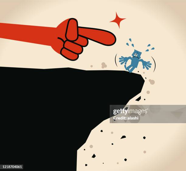 stockillustraties, clipart, cartoons en iconen met de grote hand (wijsvinger) duwt je dieper in de afgrond - crag