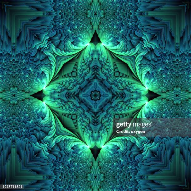 green and blue stars kaleidoscope mosaic seamless pattern background - smaragdgroen stockfoto's en -beelden