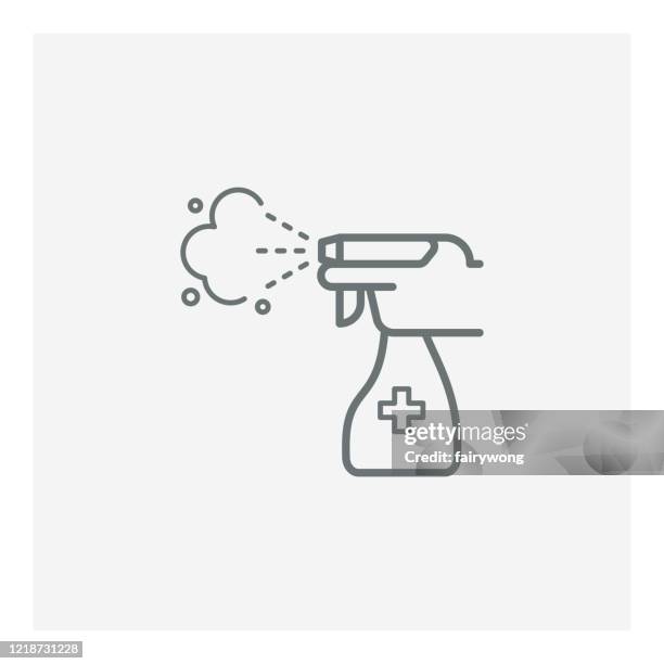 stockillustraties, clipart, cartoons en iconen met sproeien anti-bacteriële ontsmettingsmiddel spray pictogram, hand sanitizer dispenser, infectie controle concept - vuilnisman