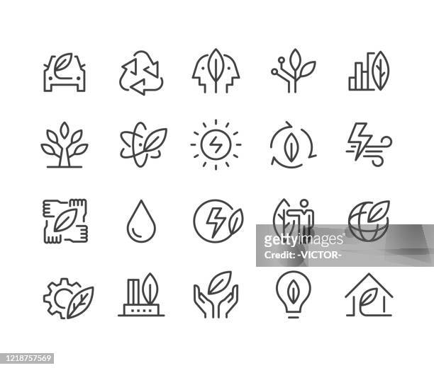 green energy icons - classic line series - environmental issues stock illustrations