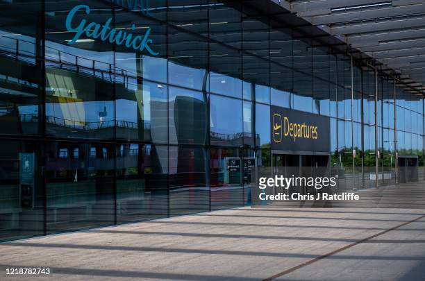 The main departures entrance at the currently closed North Terminal at Gatwick Airport on June 9, 2020 in London, England. Gatwick Airport has...