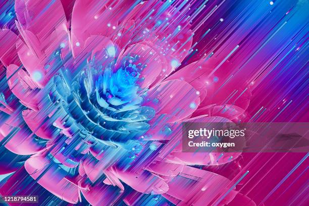 flower abstract tender glowing teal blue aqua fractal on light blue background - fractal flower stock pictures, royalty-free photos & images