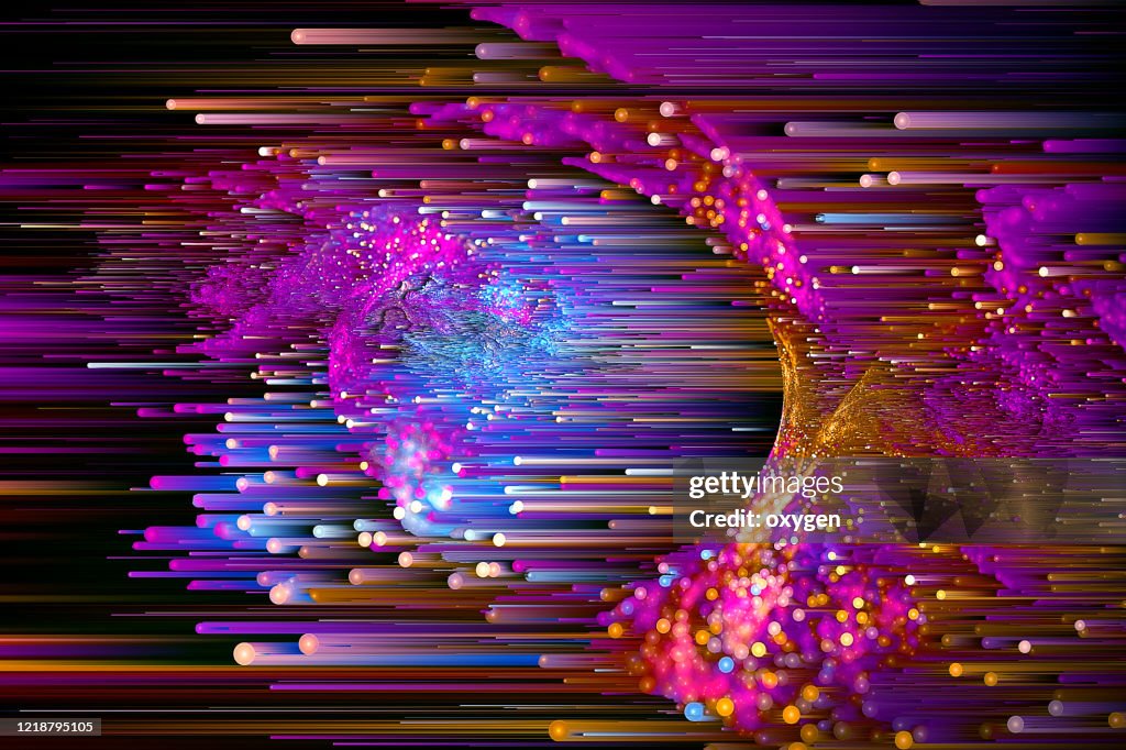 Abstract Glowing Space Violet Blue Speed Motion Glitch Fractal Background