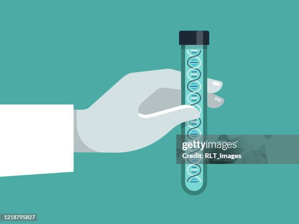 ilustrações de stock, clip art, desenhos animados e ícones de illustration of scientist holding test tube containing dna sample - proveta