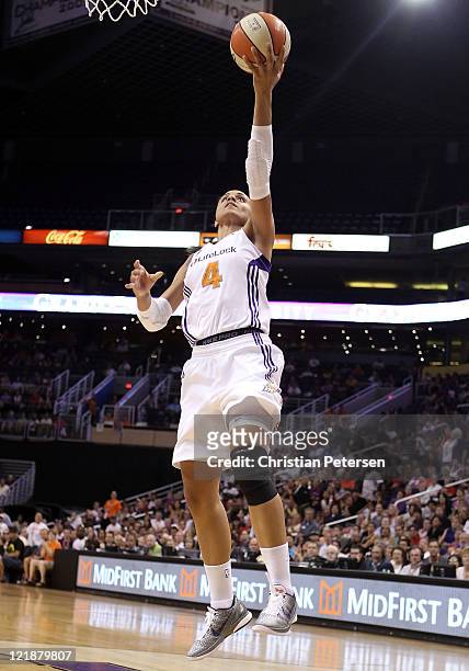 Candice Dupree of the Phoenix Mercury lays up a shot during the WNBA game against the San Antonio Silver Stars at US Airways Center on August 20,...