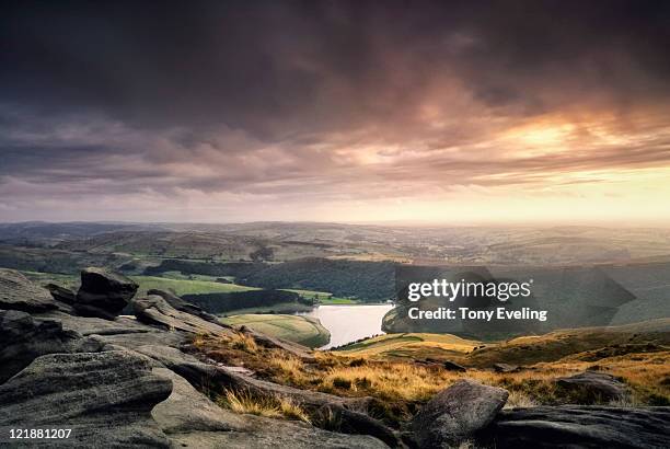 evening view of peak district, derbyshire, uk - peak district national park bildbanksfoton och bilder
