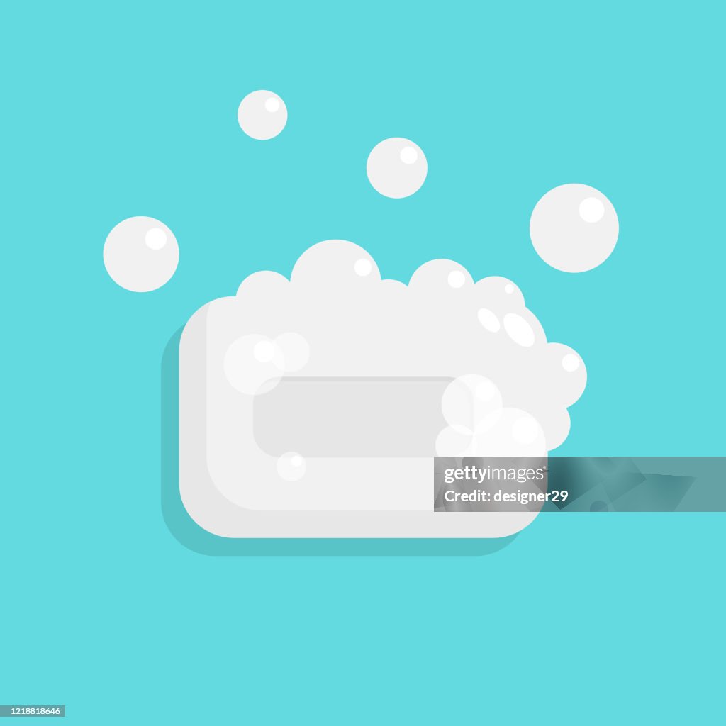Seife und Blasen Icon flaches Design.