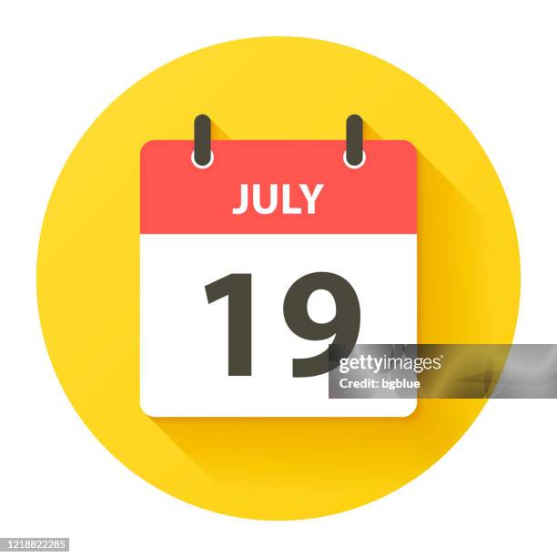 july 19 - round daily calendar icon in flat design style - number 19 stock illustrations