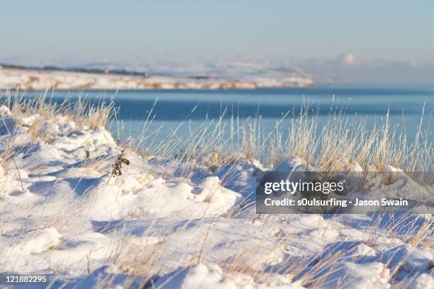 coastal winter landscape - freshwater bay isle of wight stock pictures, royalty-free photos & images