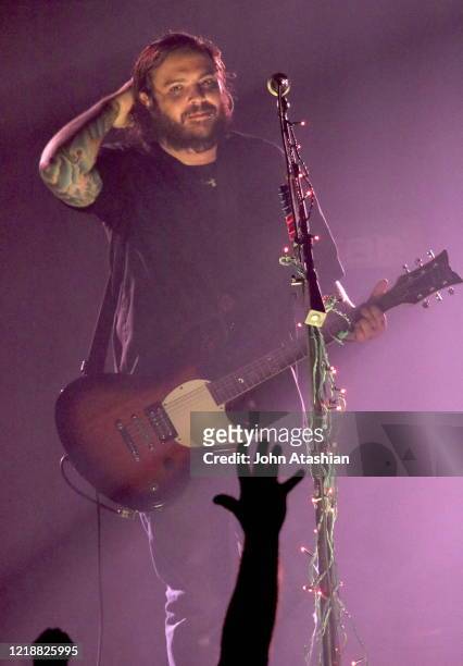 Singer, songwriter and guitarist Shaun Morgan is shown performing on stage during live concert appearance with Seether on January 15, 2015.